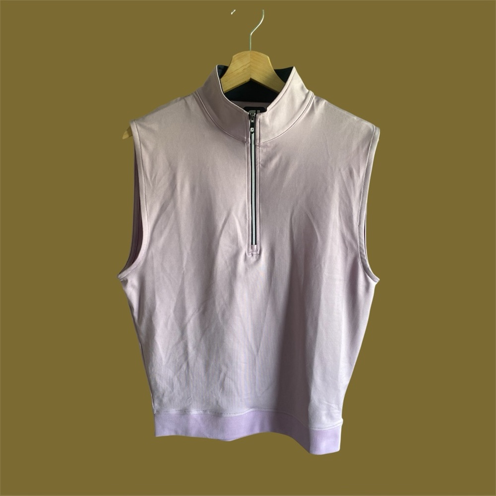 NWT FJ Foot Joy Men's‎ Vest Size S Lavender Golf Gathered Waist Pullover 1/2 Zip